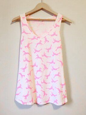 Warehouse One Neon Pink & White Zebra Print Tank Top Size M Neoncore